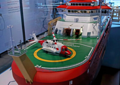 Scale Model of RRS Sir David Attenborough on display in the National Maritime Museum in Greenwich.